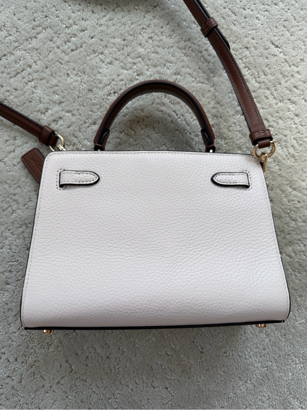 Coach Cream Leather Satchel with Brown Strap and Gold Hardware - Picture 8 of 11
